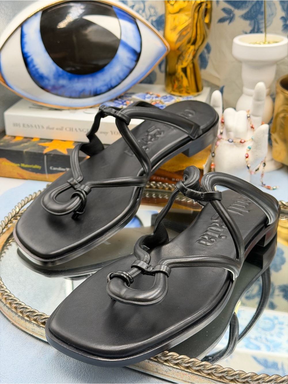🆕 CULT GAIA 🧿 NWOB Estee Flat Leather Sandal, Black - Sz 37 US 7 - Picture 8 of 13